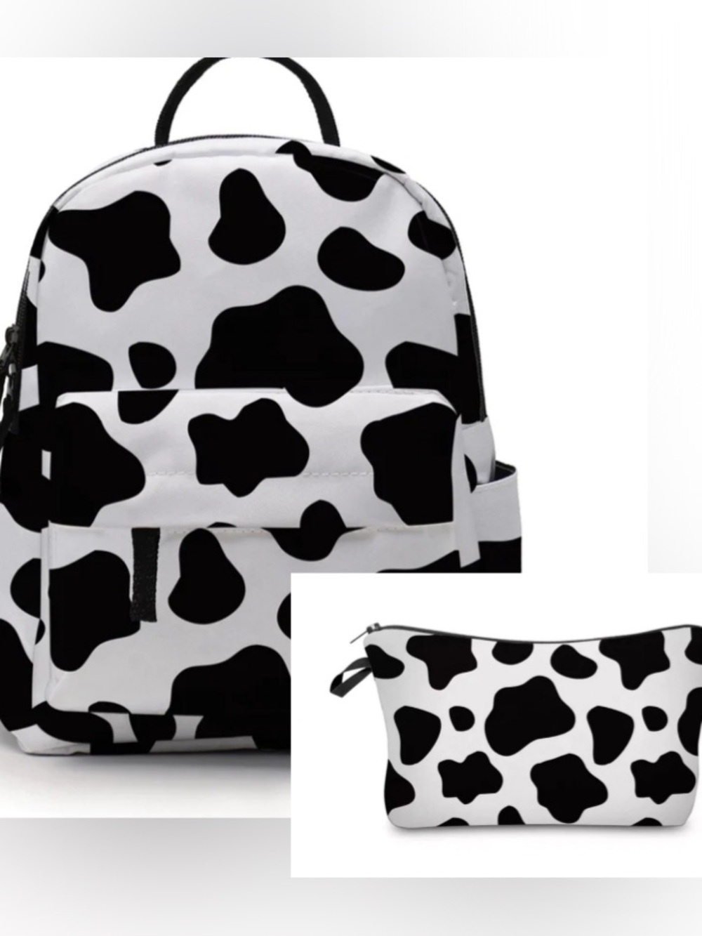 Cow Print Mini Backpack and Pouch - Black & White
